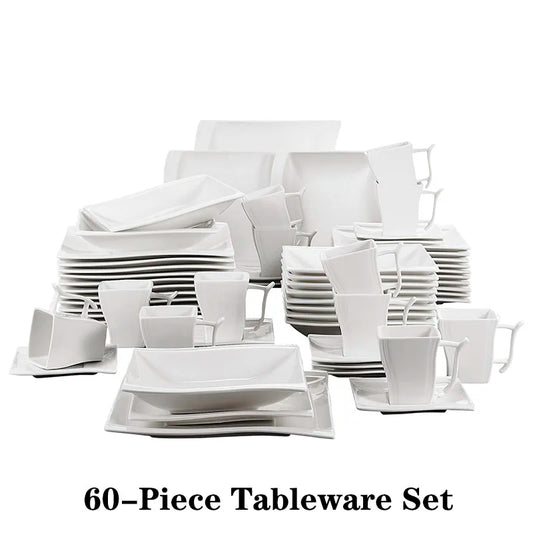 MALACASA Flora White Porcelain Dinner Set With Cups And Saucers