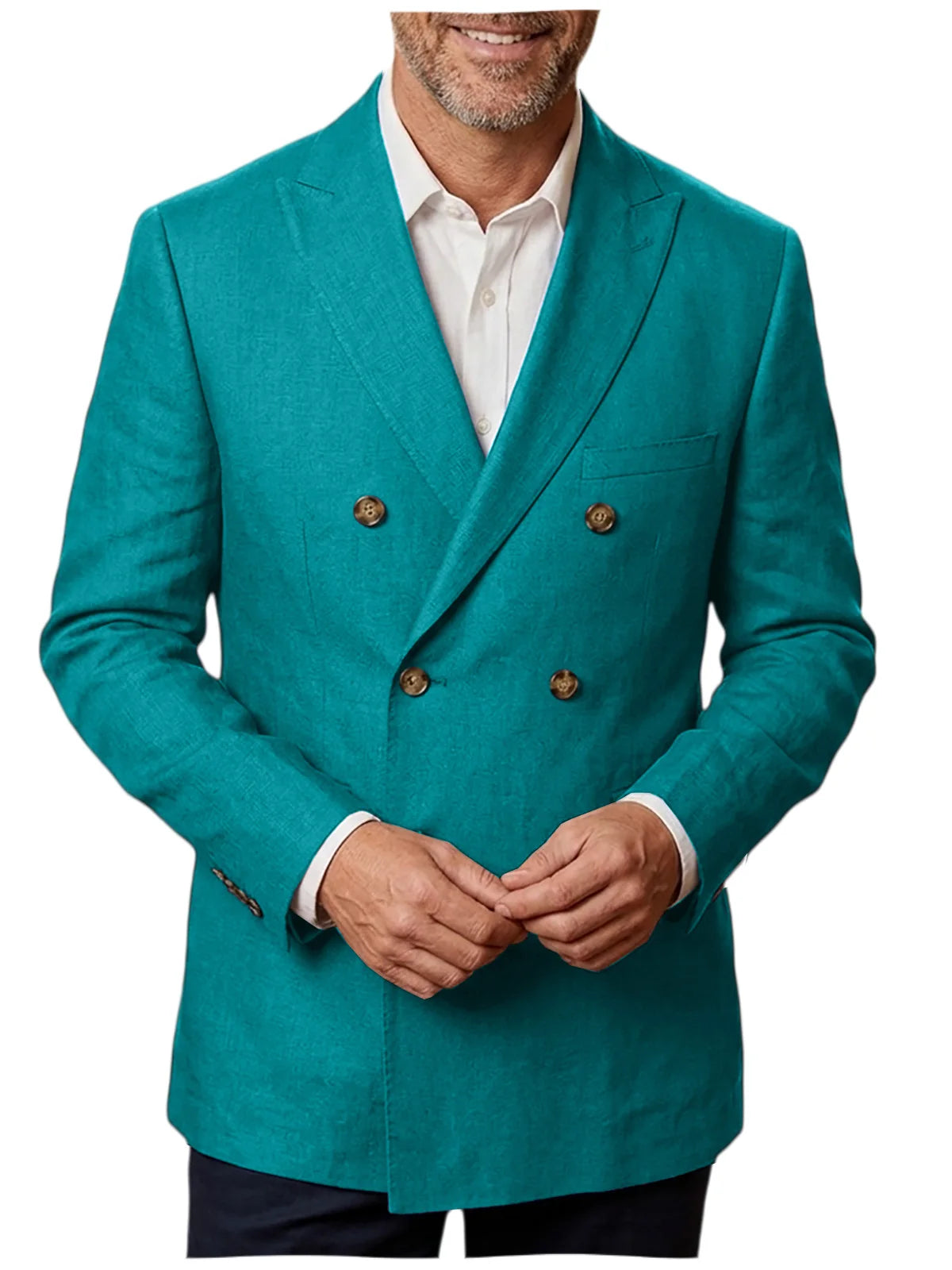 Men's Unlined Linen Blazer Double Breasted Casual Business Suit Jacket Slim Fit Formal Coat For Wedding Party Office Streetwear