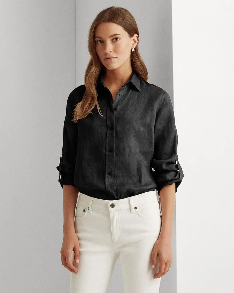 Ralph Lauren | Linen Long Sleeve Collared Button Down Shirt, Regular & Petite