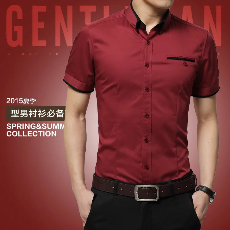 Browon Mens Wrinkle Free Summer Business Shirt Turn Down Collar