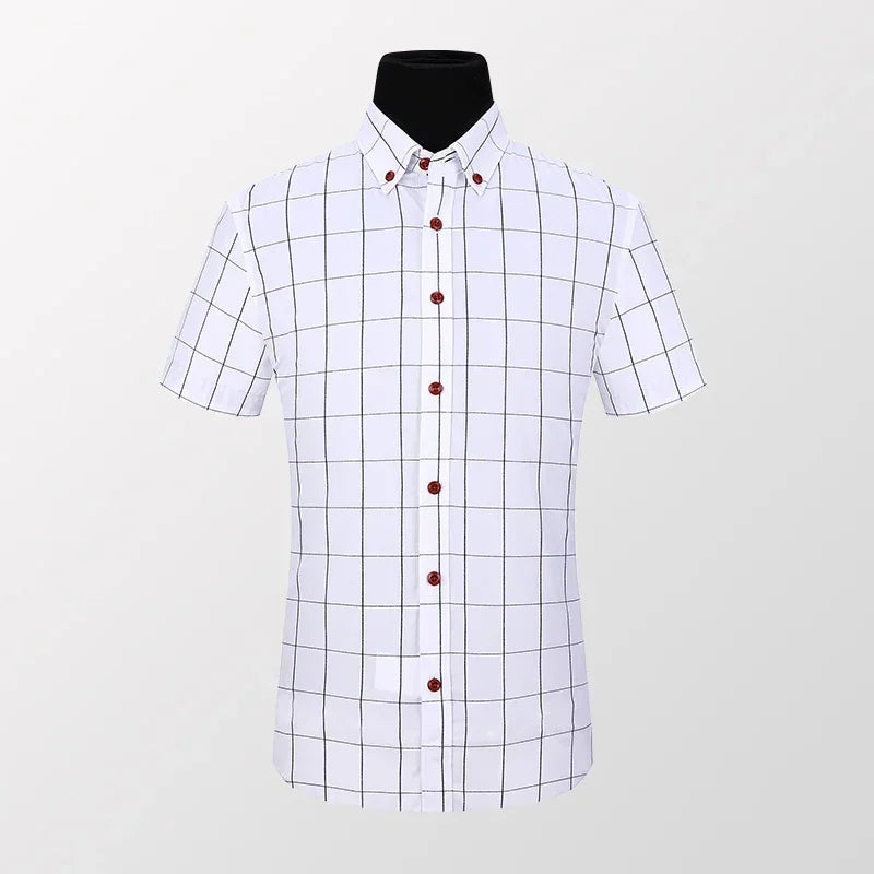 BROWON Mens Short Sleeve Plaid Casual Button Up Shirt