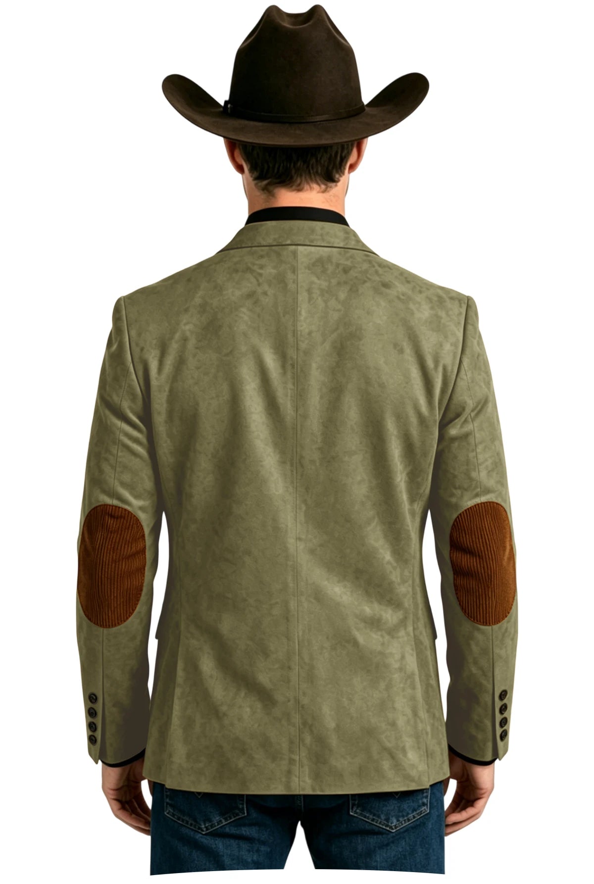 Men's Suede Blazer Western Style Two Button Sport Coat with Elbow Patches Casual Slim Fit Jacket for Business Cowboy Wedding