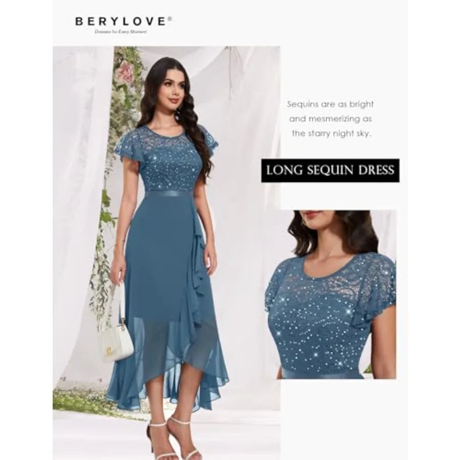 BeryLove Formal Dresses for Women 2026 Wedding Guest with Slit Cocktail Elegant Lace Long Prom Dress