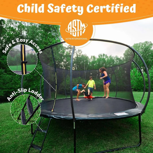 10FT Outdoor Trampoline with Safety Enclosure, Non-Slip Ladder and Anti-Rust Coated Frame, ASTM Certified, Customized