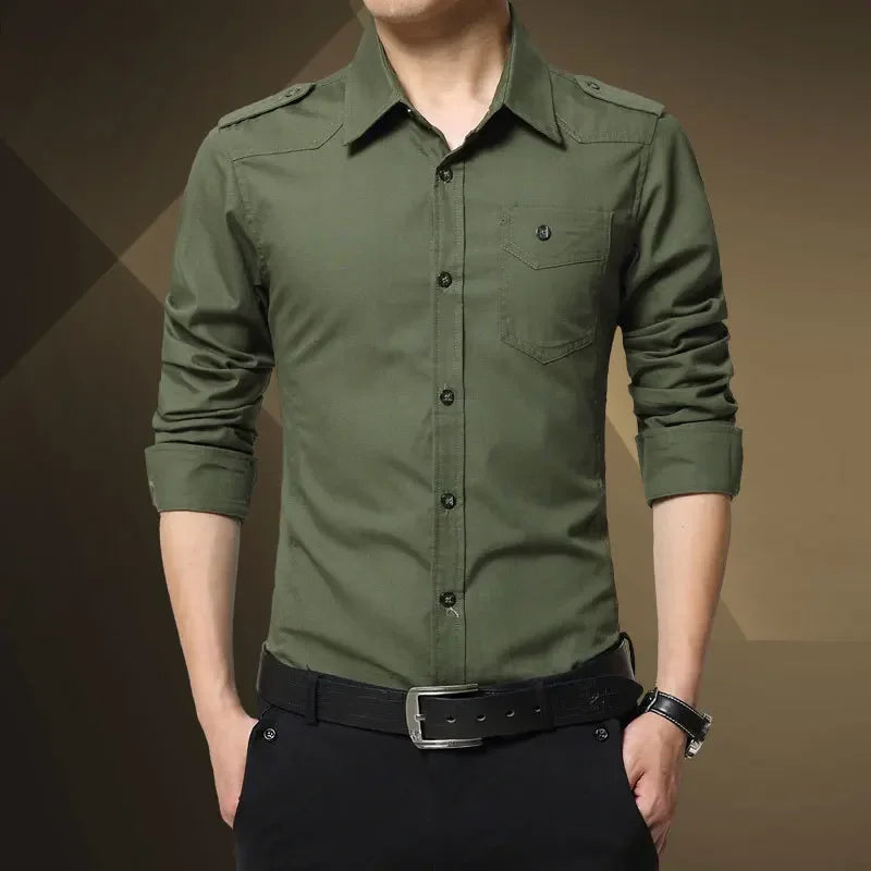 Browon Mens Casual Military Style Epaulet Cotton Shirt