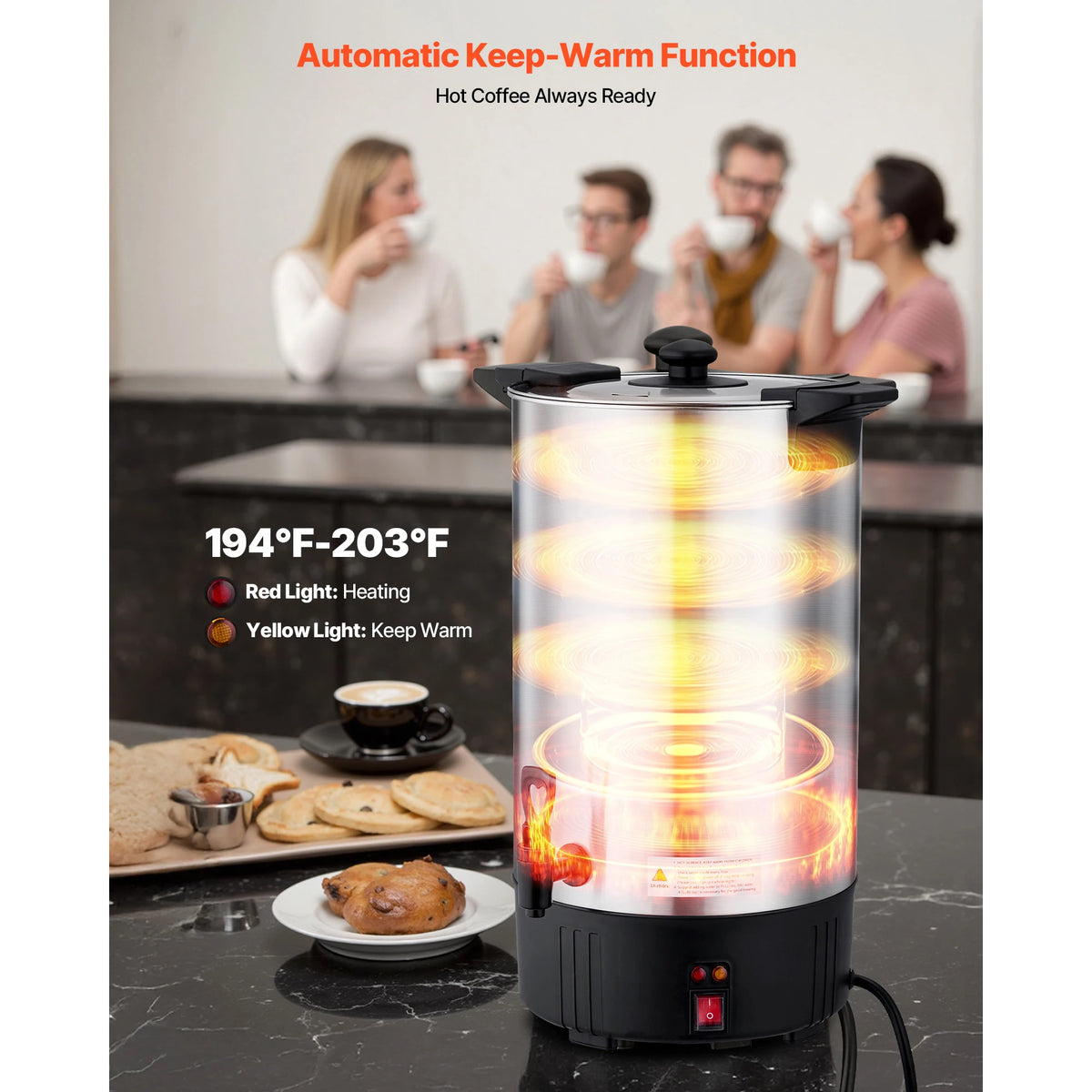 SucceBuy Commercial Coffee Urn 100Cup 15L Hot Beverage Dispenser with Dripless Faucet Quick-Brewing Stainless Steel Coffee Maker