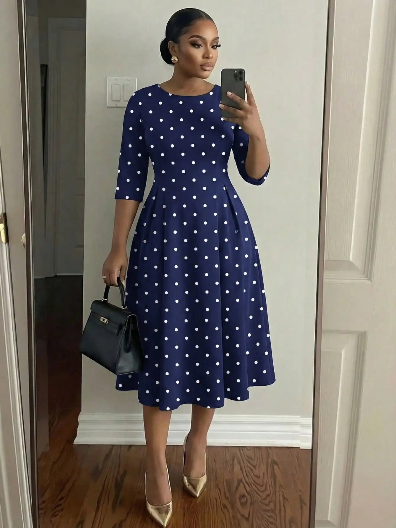 Elegant Color Block Striped Midi Dress Knee Length Black And Pink Women Spring Summer Outfit