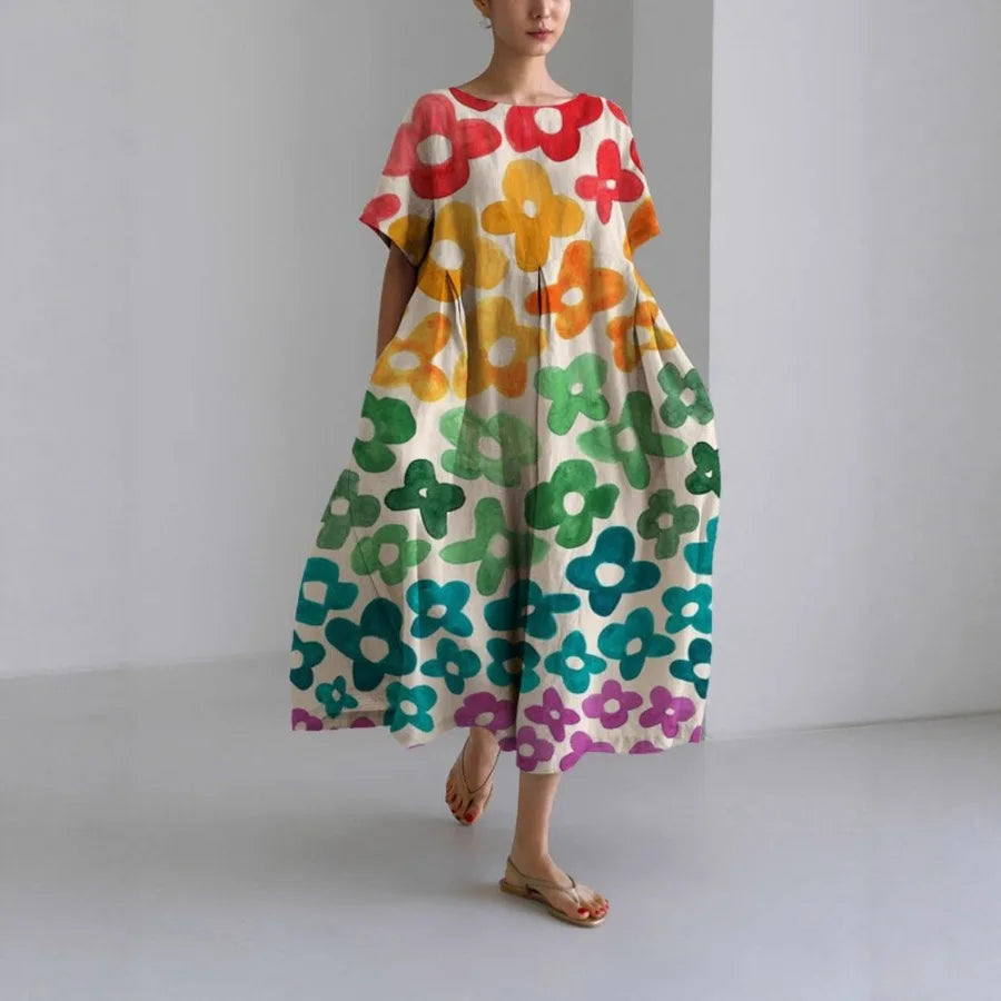 【New style】 - summer new European and American women's clothing loose round neck fashionable high-end short-sleeved printed dre