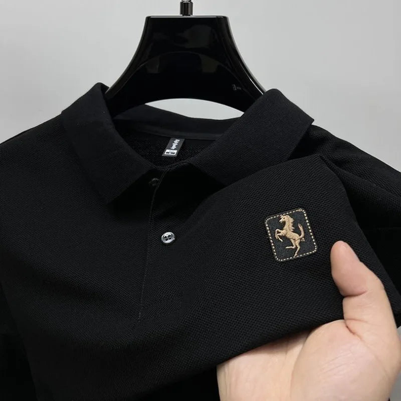 Men's Cotton Polo Shirt With Embroidered Turn Down Collar