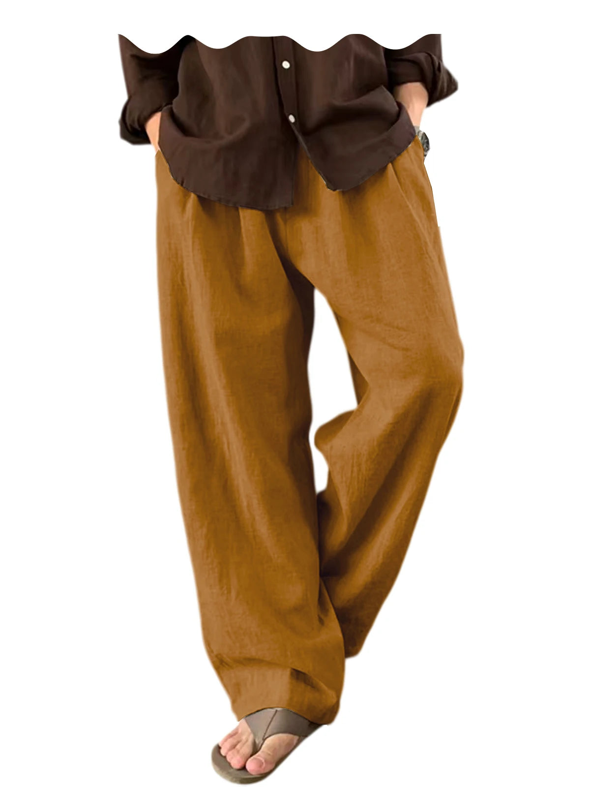 Men's Linen Wide Leg Pants High Waist Loose Fit Suit Trousers Summer Casual Vacation Beach Walking Pants Elastic Waist Oversized