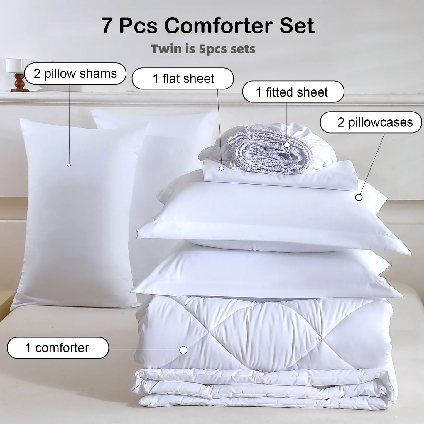 EasYum 7Piece Bedding Set Comforter Quilt Sheet Pillowcases