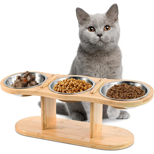 PETRAVEL Cat 3 In 1 Feeder With Tilted Stainless Steel Bowls