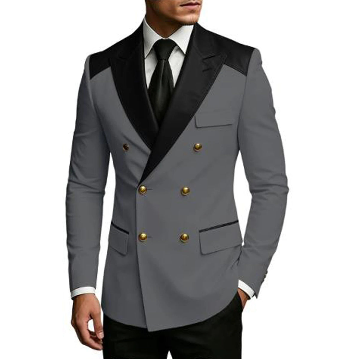 Men's Double Breasted Blazer Slim Fit Contrast Color Suit Jacket Business Casual Formal Wear for Wedding Prom Party Sport Coats