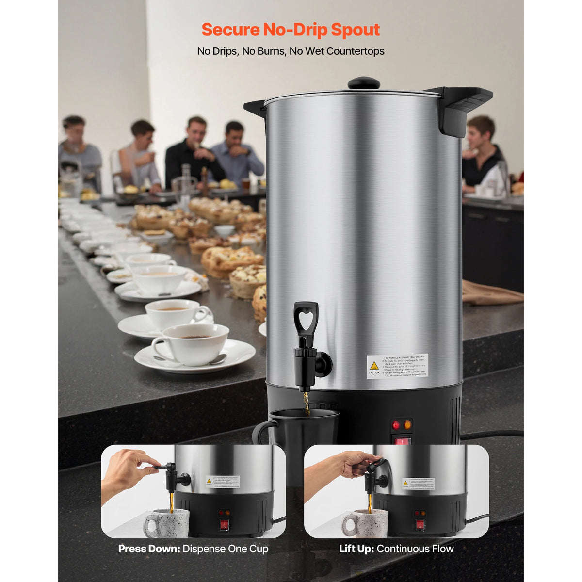 SucceBuy Commercial Coffee Urn 100Cup 15L Hot Beverage Dispenser with Dripless Faucet Quick-Brewing Stainless Steel Coffee Maker