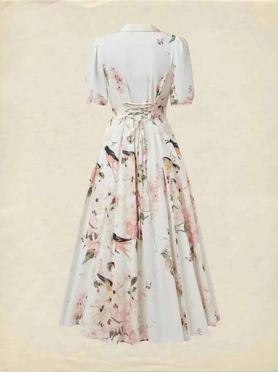 Romantic Style Women Summer Lapel Short Sleeve Floral Print Belted Pleated Maxi Dress