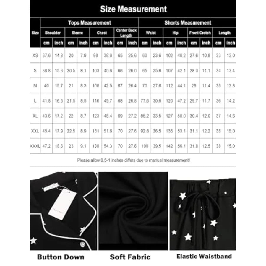 Ekouaer Pajamas Set for Women Short Sleeve Sleepwear Button Down Pjs Soft 2 Pcs Lounge Sets XS-XXXL