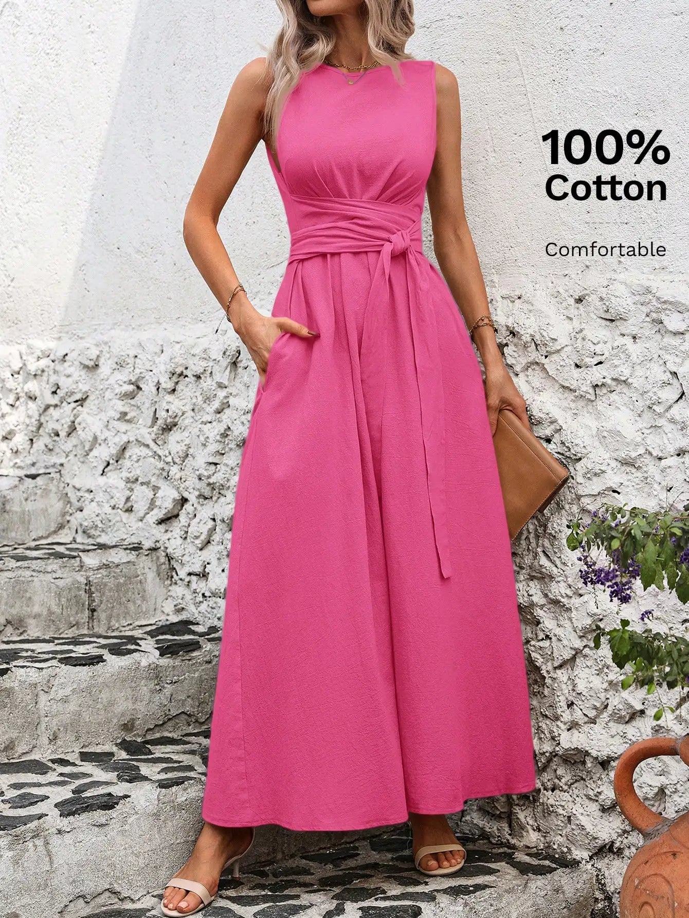 Women's Round Neck Plaid Knotted Waist A-Line Dress For Party Casual Outing