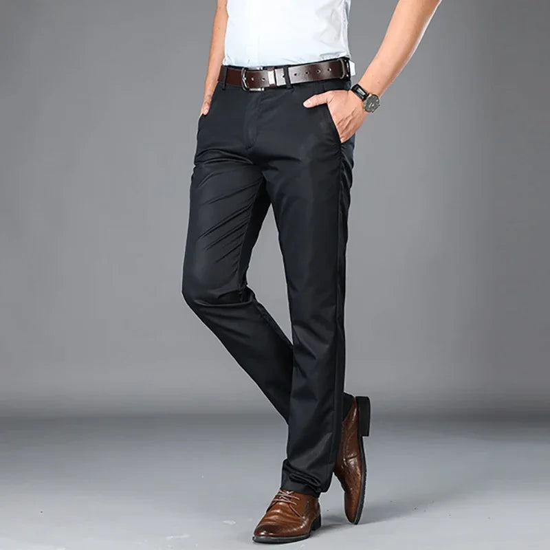BROWON 2026 Spring Summer Mens Smart Casual Pants Regular Straight Pocket Details Full Length Pants Male Trousers Big Size 29-42