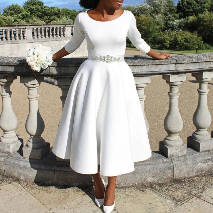 【New style】D346  European and American women's clothing summer new style pure color big swing dress temperament evening dress