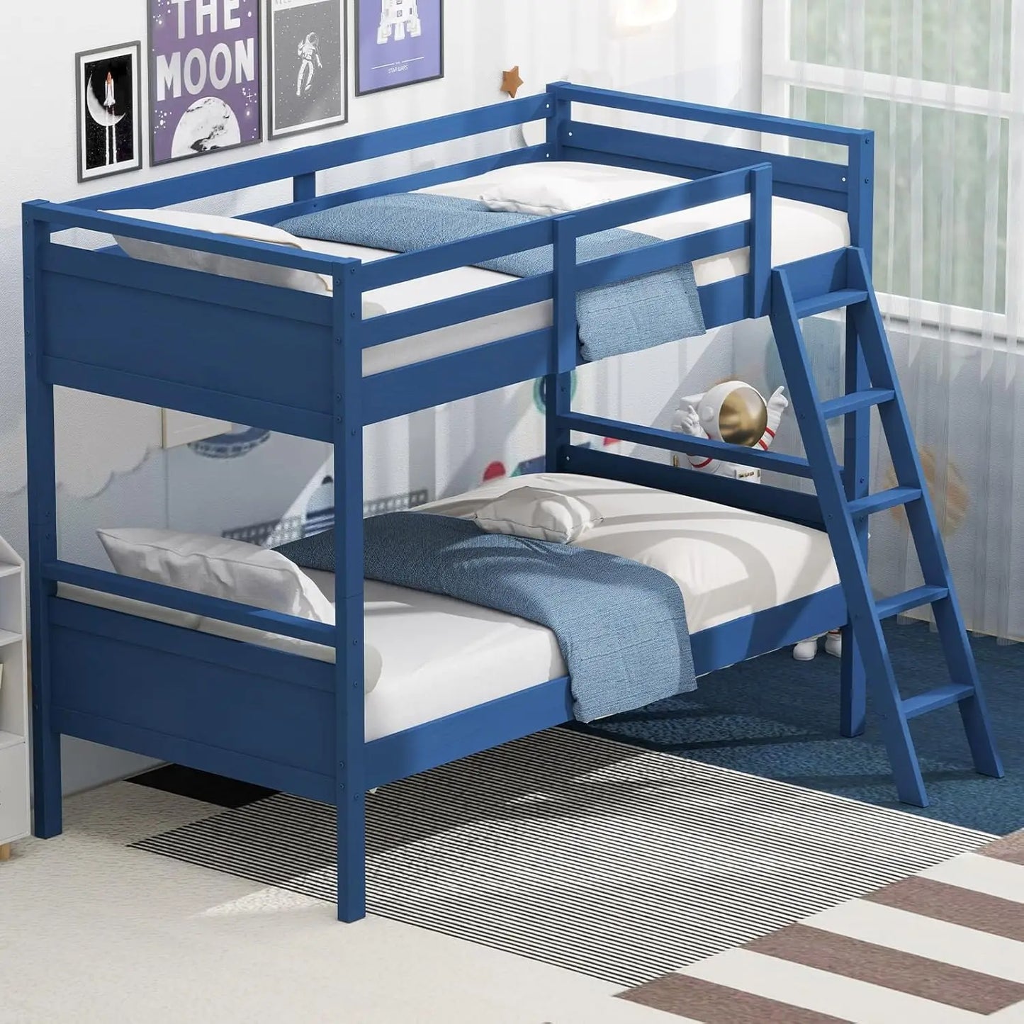 Twin Over Twin Bunk Bed for Kids, Solid Wood Bunk Bed with Ladder and Safety Guardrails, Convertible into 2, Customized