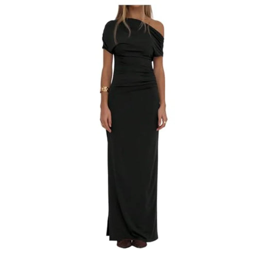 GORGLITTER Women's Asymmetrical One Shoulder Maxi Dress Formal Wedding Guest Cocktail Prom Summer Ruched Long Sundress