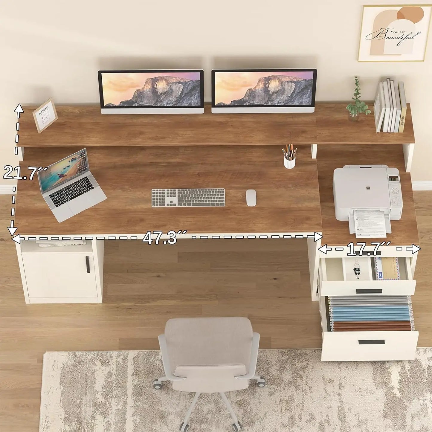 65 Inch Computer Desk with 3 Drawers & Storage Shelves, Executive Desk with File Drawer & Cabinet, Home Office Desk, Customized