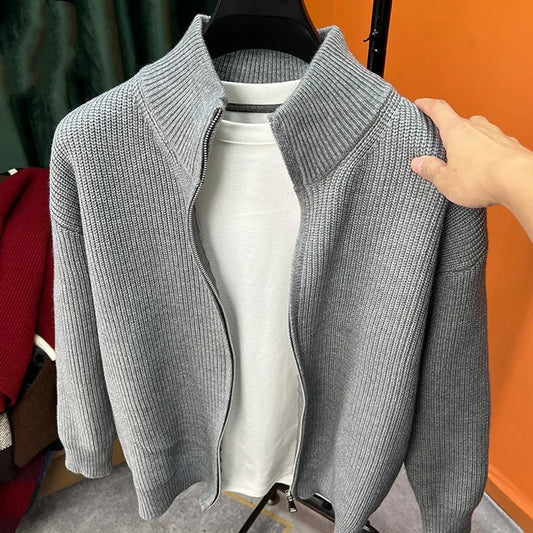 Zipper Cardigan For Men Standup Collar Knit Sweater Autumn Winter