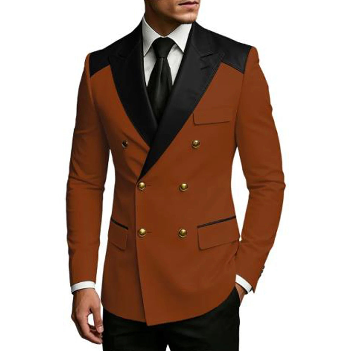 Men's Double Breasted Blazer Slim Fit Contrast Color Suit Jacket Business Casual Formal Wear for Wedding Prom Party Sport Coats