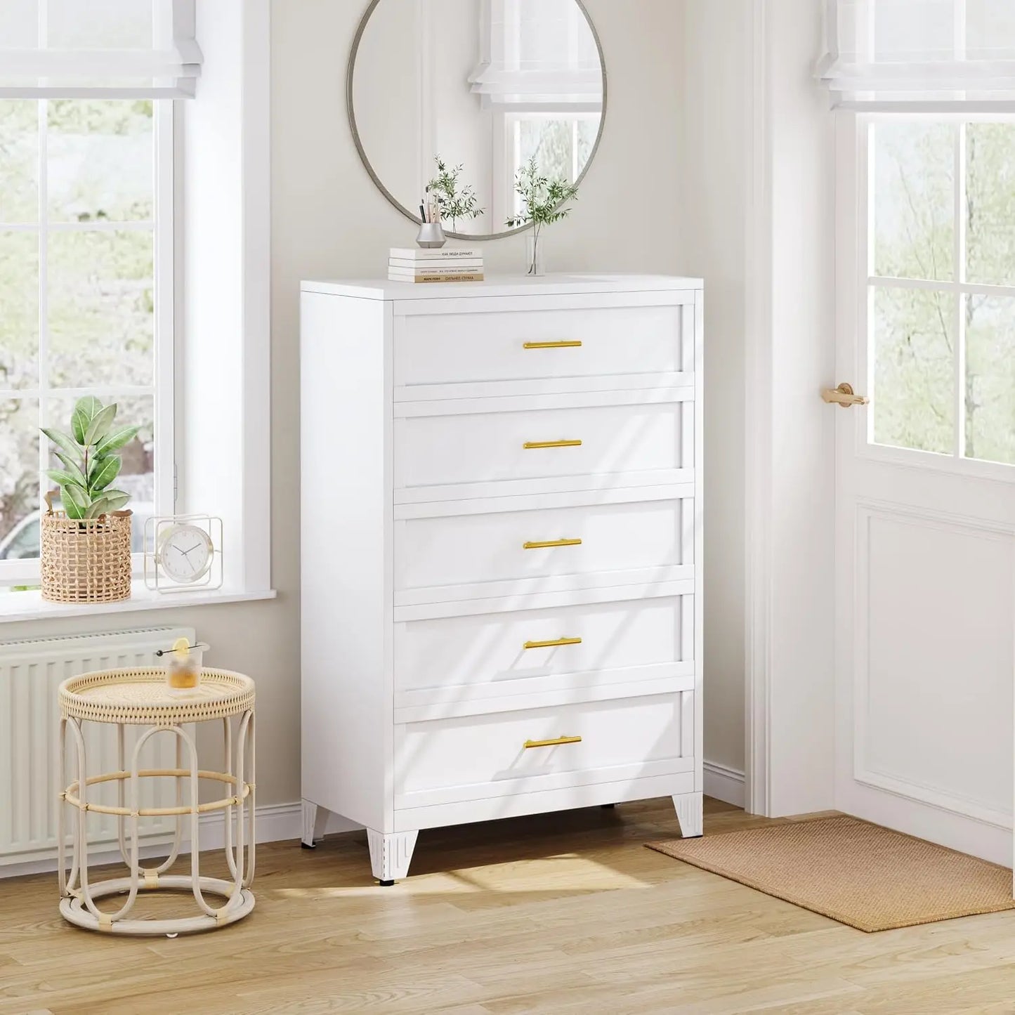 53.54" H White Metal Tall 5-Drawer Dresser, Spacious Storage Chest of Drawers for Bedroom and Closet Organization, Customized