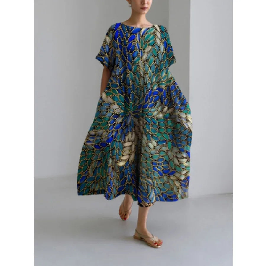 【New style】 - summer new European and American women's clothing loose round neck fashionable high-end short-sleeved printed dre