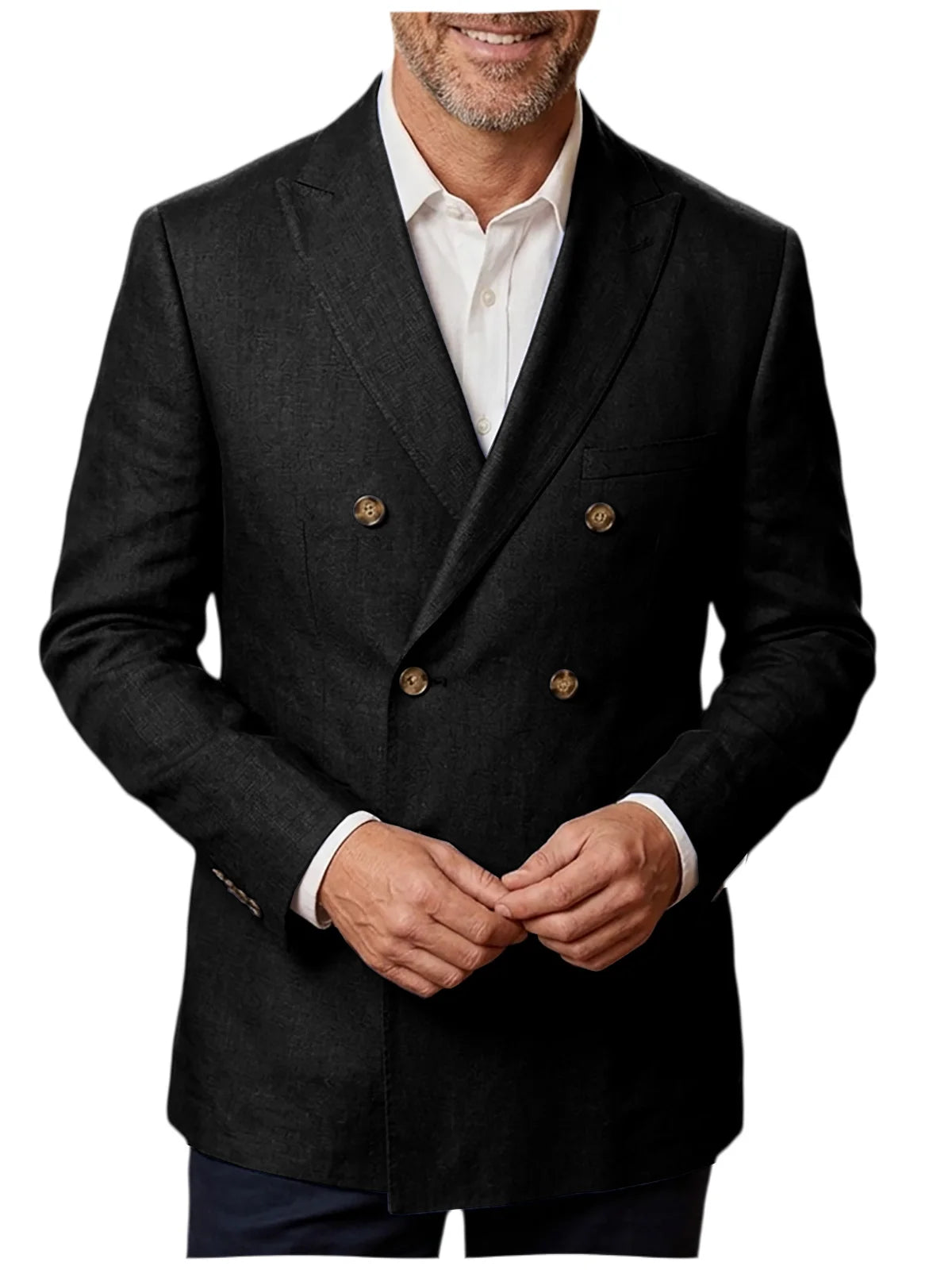 Men's Unlined Linen Blazer Double Breasted Casual Business Suit Jacket Slim Fit Formal Coat For Wedding Party Office Streetwear