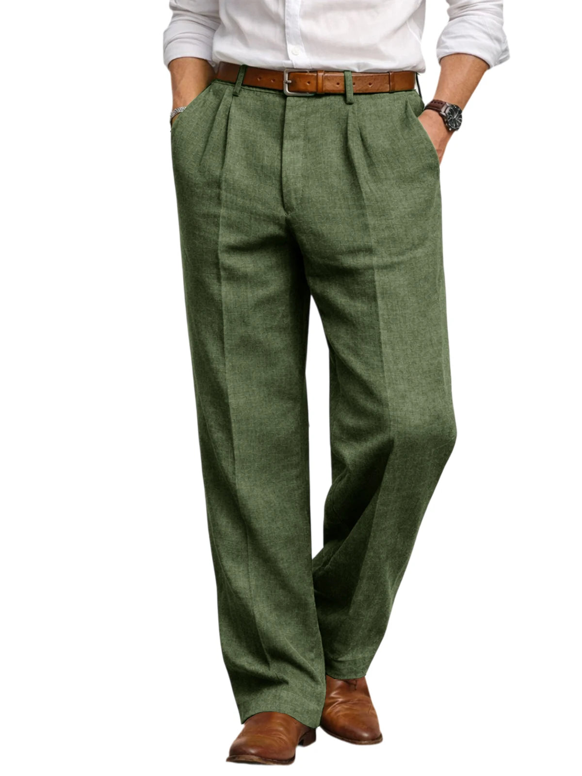 Men's Summer Linen Suit Pants High Waist Pleated Wide Leg Casual Trousers Business Formal  Breathable Loose Fit Straight Pants