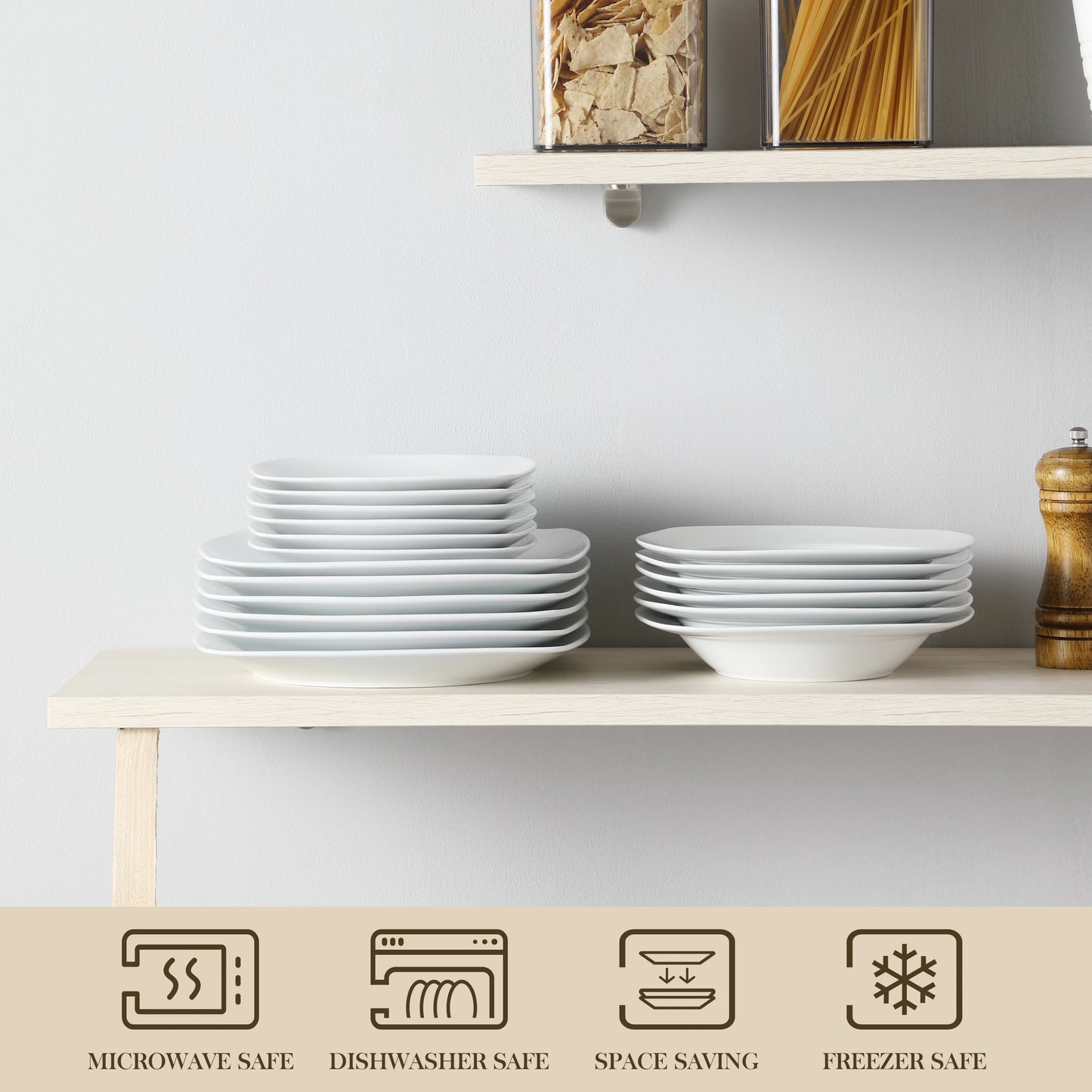 MALACASA Julia Porcelain Dinnerware Set For 6 People