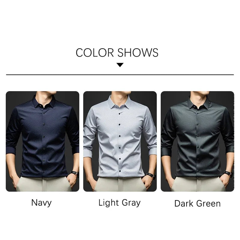BROWON Men Shirt Long Sleeve Autumn 2026 New Solid Color Casual Luxury Shirt  Man Business Office Slim Shirts for Men Clothes