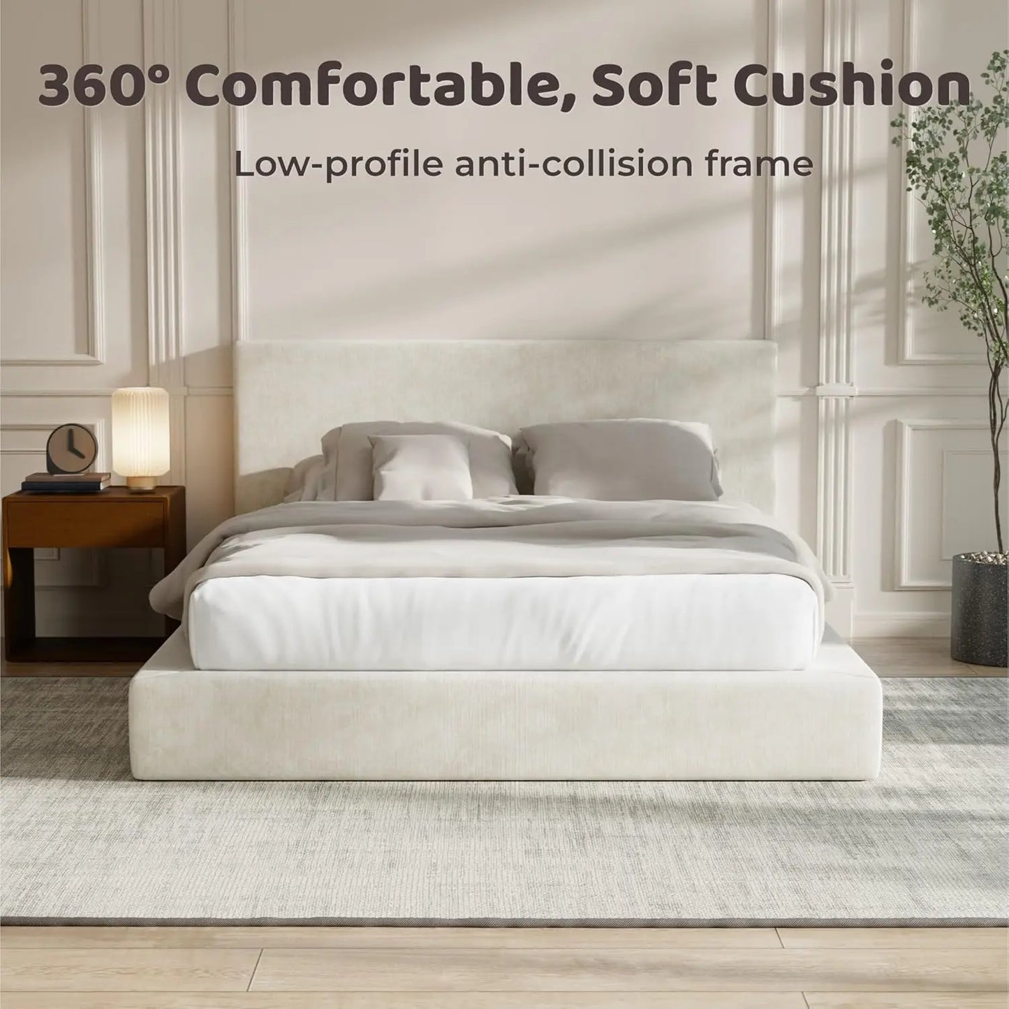 Upholstered King Bed Frame Foam Padded Platform Headboard No Box Spring Easy Assembly Bedroom Furniture, Customized