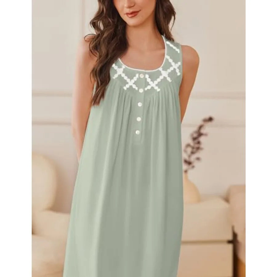 Ekouaer Nightgowns for Women Cotton Long Night Gown Sleeveless Sleep Dress Victorian Nightdress Ladies Sleepwear