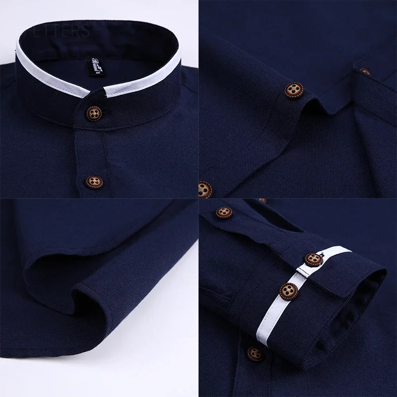 BROWON Mens Casual Oversized Cotton Stand Up Collar Shirt