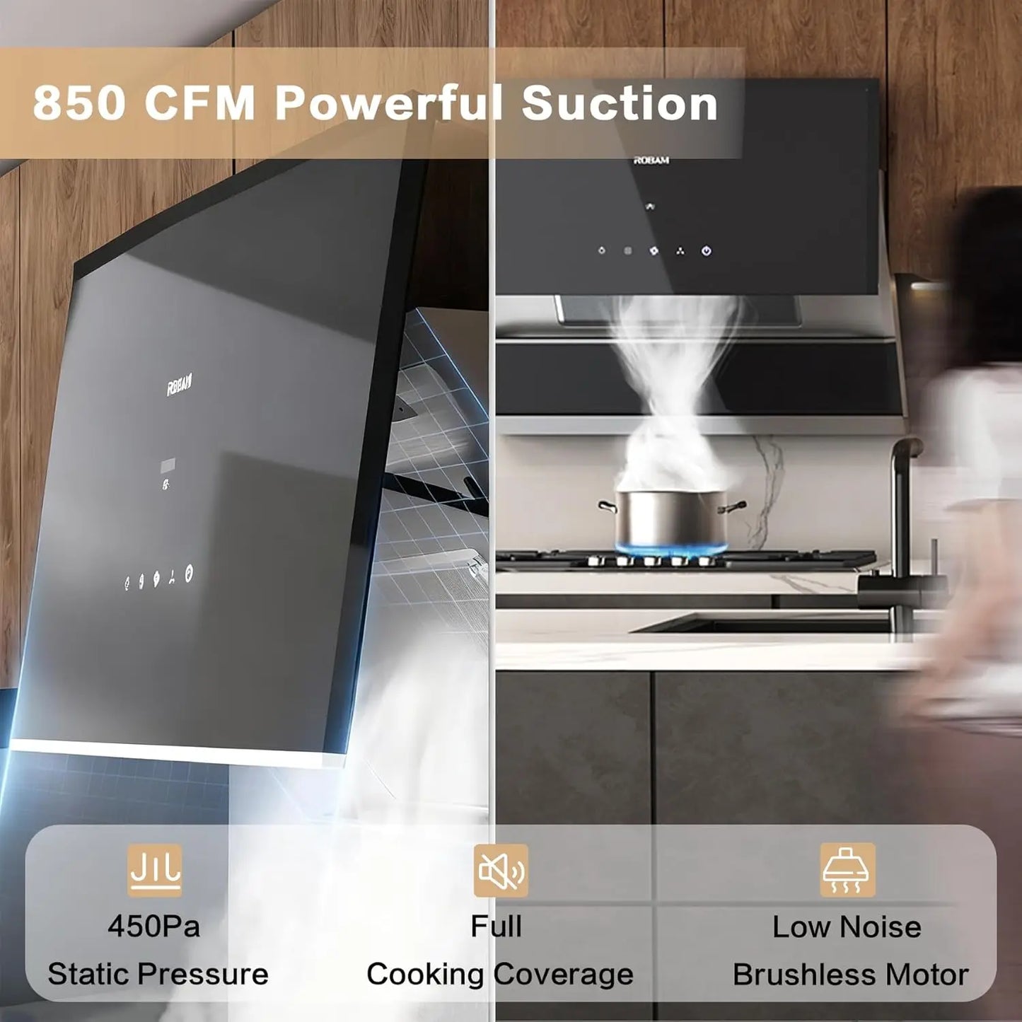 A6720 Range Hood 850 CFM Quiet Brushless Motor LED Lights