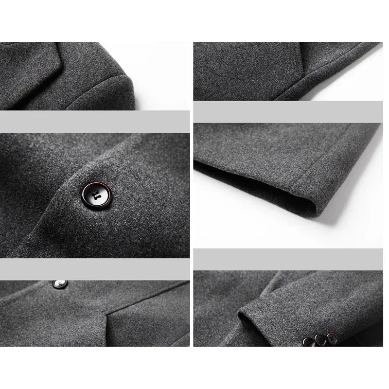 BROWON Brand Korean Coat Men 2026 Autumn and Winter Woolen Men Coat New Casual Slim Fit Windbreaker Long Solid Color Men Jacket
