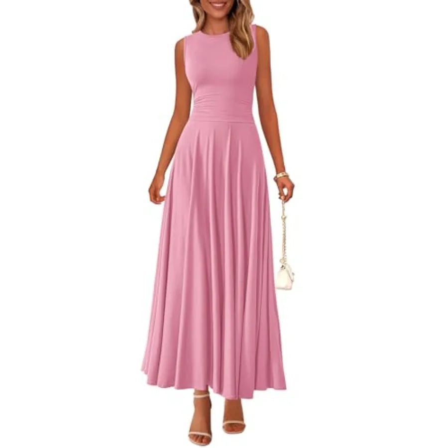 PRETTYGARDEN Womens Summer Dresses 2026 Casual Sleeveless Crewneck Aline Maxi Dress Stretch Tank Flowy Long Dresses