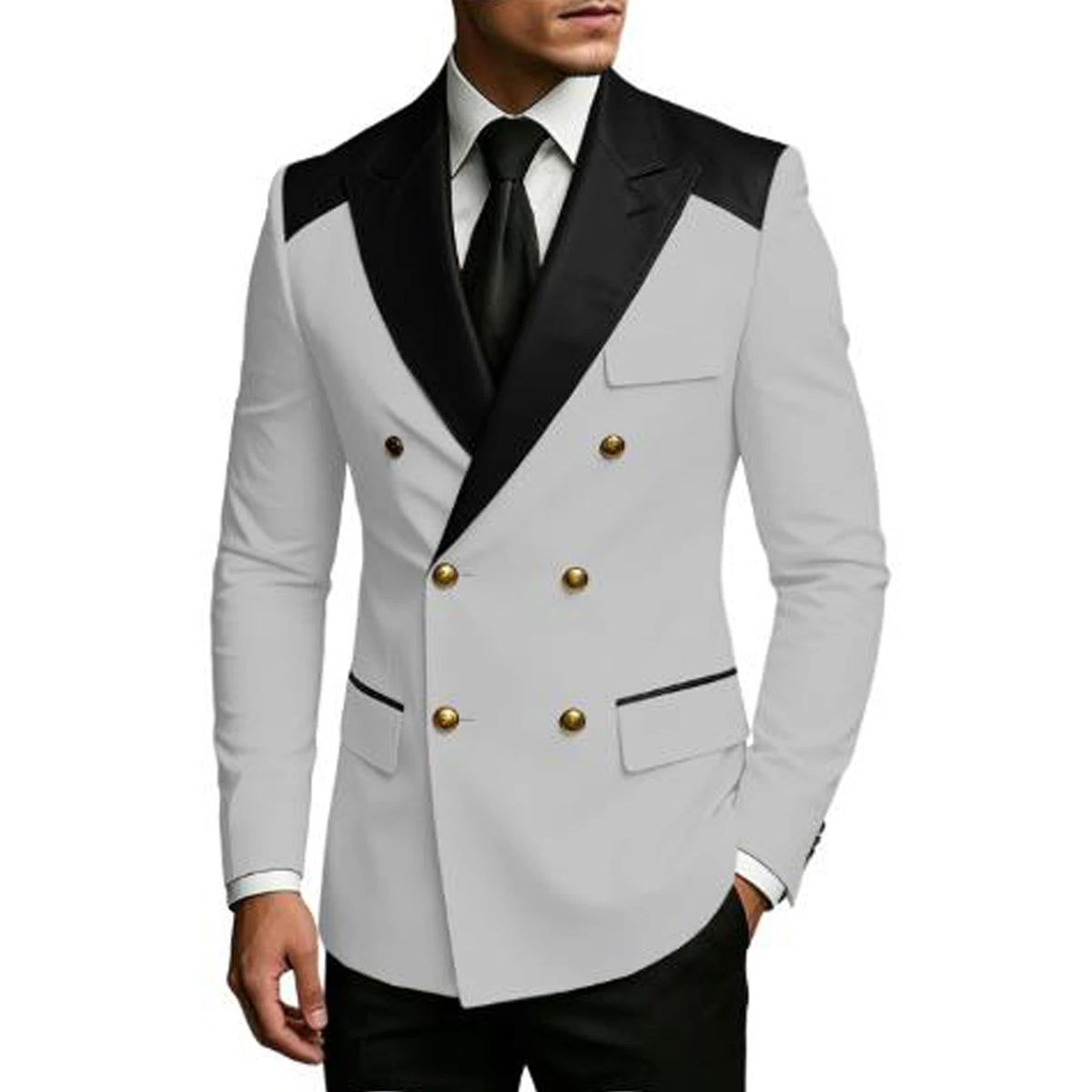 Men's Double Breasted Blazer Slim Fit Contrast Color Suit Jacket Business Casual Formal Wear for Wedding Prom Party Sport Coats