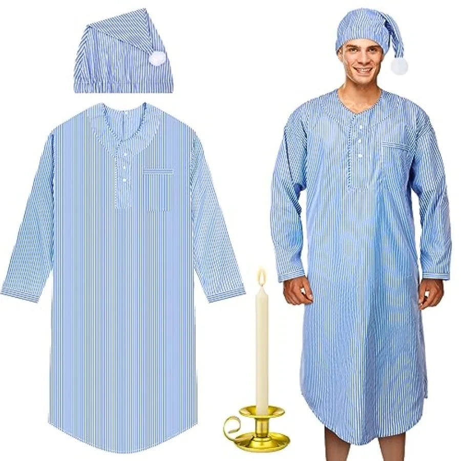 4 Pcs Christmas Men's Pajama Set Nightshirt Sleeping Cap Candle Holder Candle Nightgown Gown Costume for Xmas Holiday
