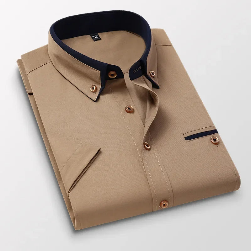 BROWON Mens Short Sleeve Summer Business Shirt Button Up Casual