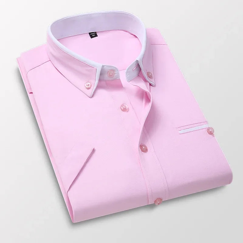 BROWON Mens Short Sleeve Summer Business Shirt Button Up Casual
