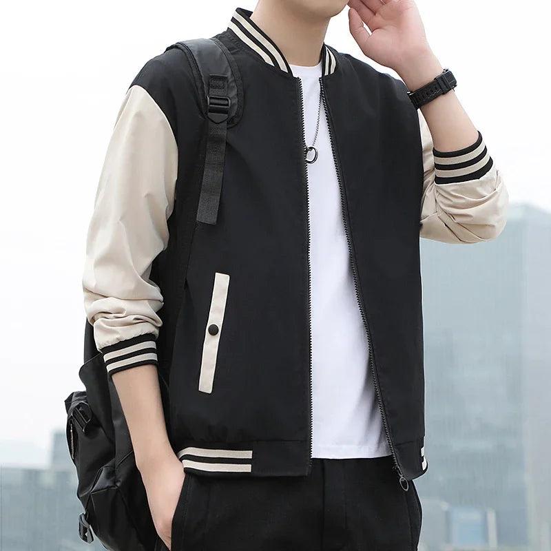 BROWON 2026 Autumn Winter Coats Men Jacket Fleece Lined Stand Collar Patchwork Baseball Jacket Men Casual Outwear Clothes Men