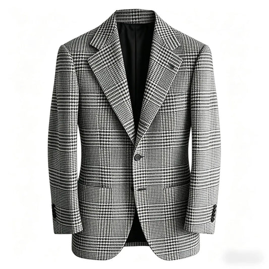 Mens Houndstooth Plaid Blazer Slim Fit Wool Blend Sport Coat Casual Two Button Notch Lapel Jacket Business Formal Tuxedo