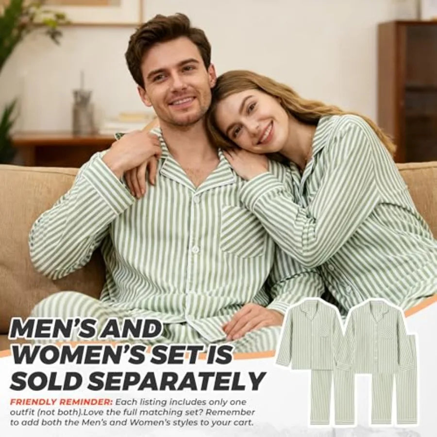 U2SKIIN Couple Pajama Sets, Soft Cotton Button-Down Striped Pajamas for and Wo Long Sleeve Sleepwear with Pockets