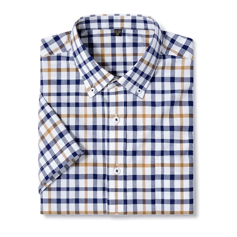 BROWON Mens Oxford Shirt Business Casual Short Sleeve Top