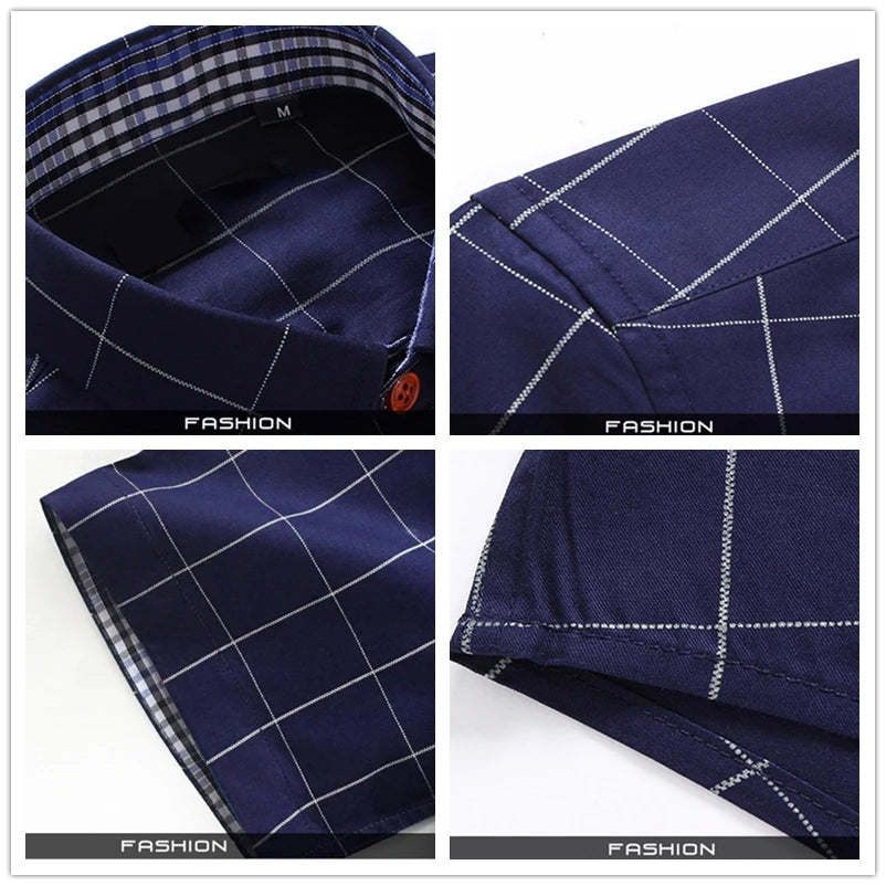 BROWON Men Plaid Short Sleeve Business Casual Shirt