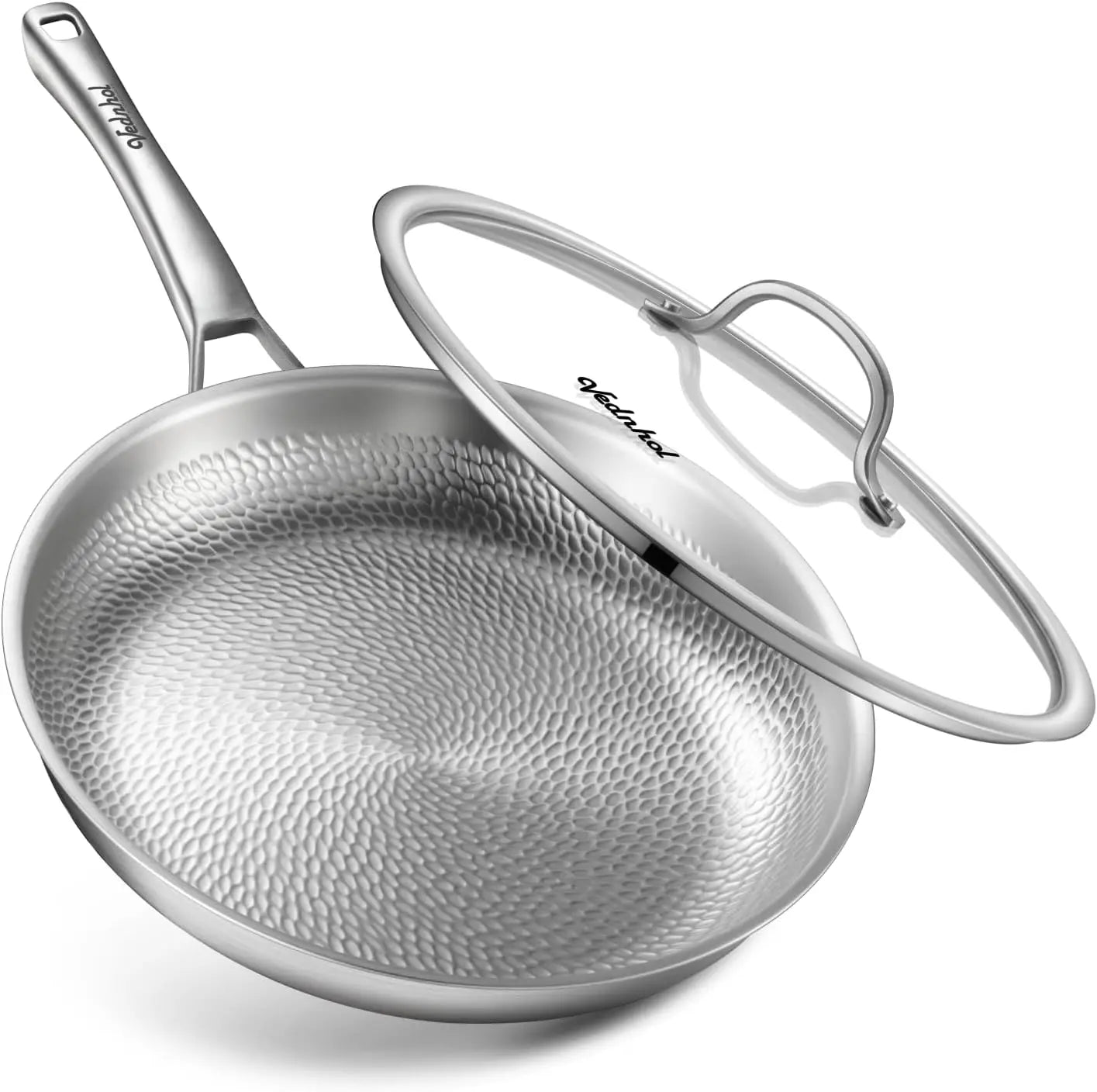 Titanium Hammered Pro Frying Pan With Lid Non Toxic PFAS Free Cookware